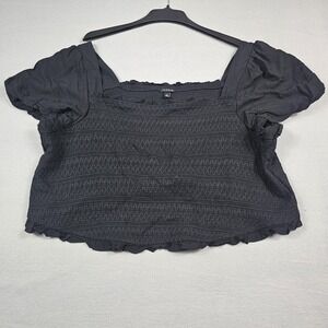 Torrid Shirt Womens 5X Black Smocked Puff Sleeve Square Neck Cropped Ruffle Hem
